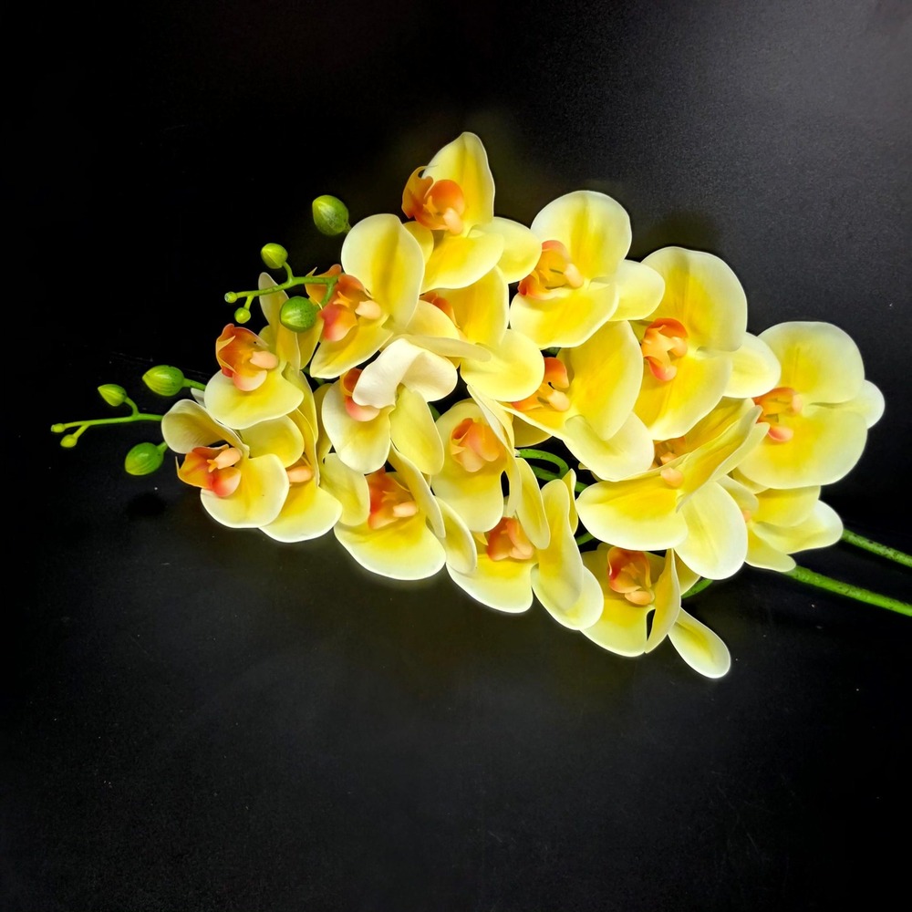 Artificial Orchid Stems 37in Yellow Faux Phalaenopsis Floral Sprays 2pc Decor